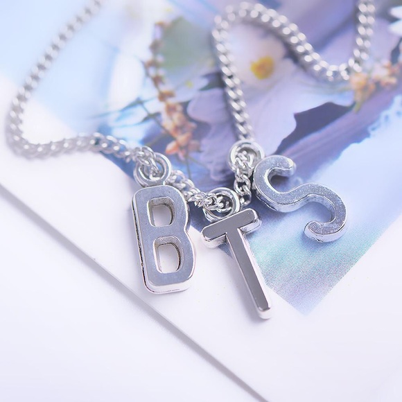 BTS Silver Chain Spellout Letters Necklace - Picture 7 of 7